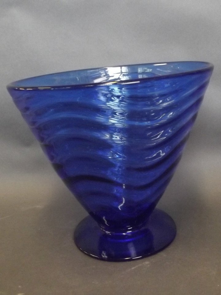 A Thomas Webb deep blue glass vase, marked, 8'' high: A Thomas Webb deep blue glass vase, marked, 8'' high