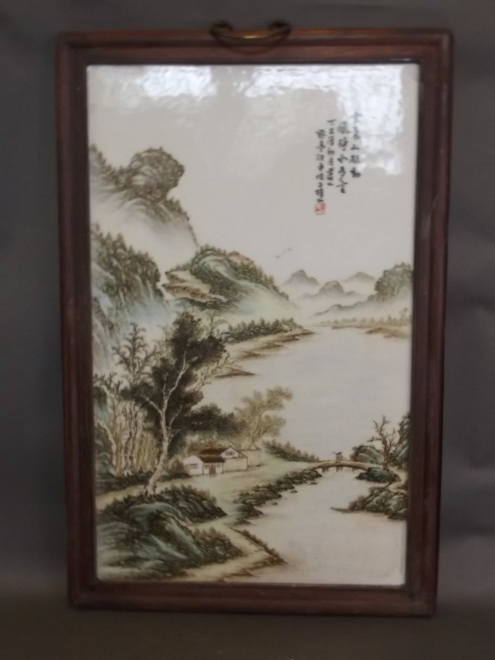 A large Chinese ceramic panel decorated with a river (1 of 1)