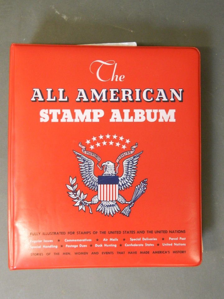 Three stamp albums, 'All American Fully Illustrated': Three stamp albums, 'All American Fully Illustrated' 1861-1974 containing about 700 stamps, a loose collection of American stamps including Christmas issues 1963-2006, and another album