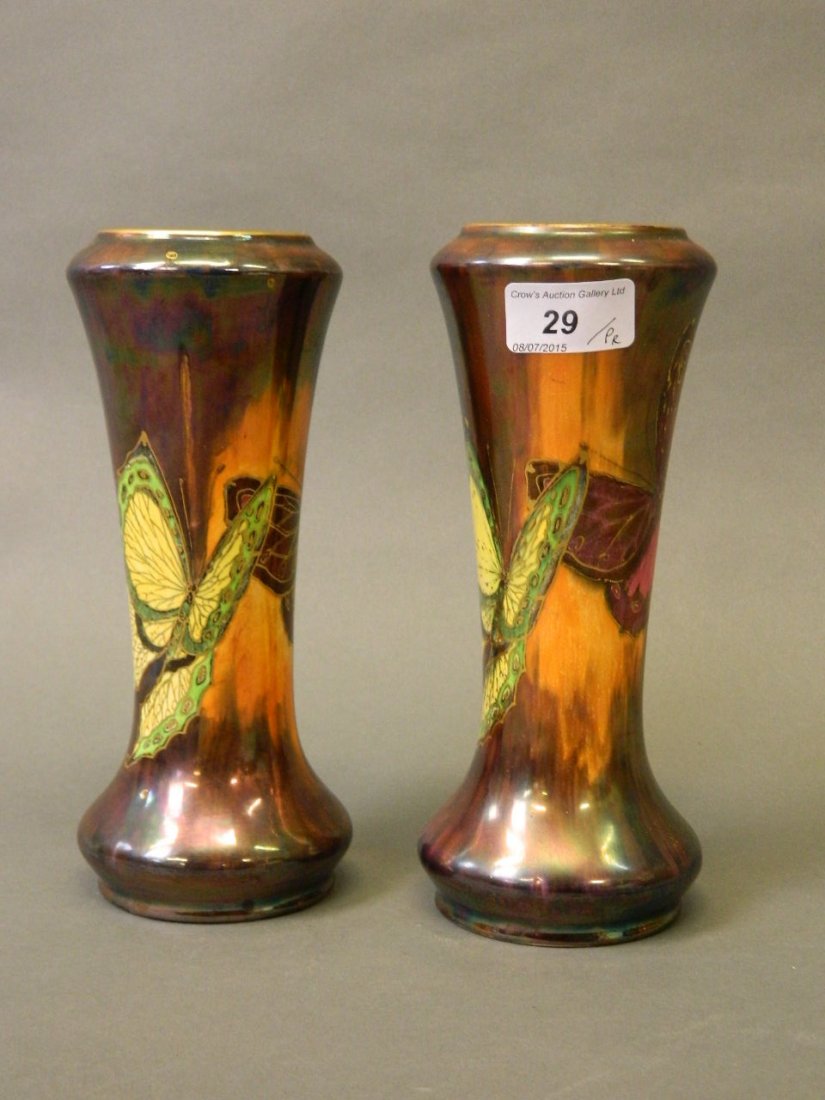 A pair of Burslem lustreware vases with butterfly (1 of 1)