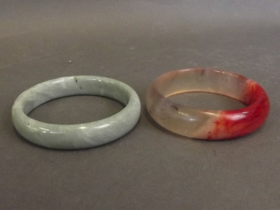 A marbled green jade bangle, and another jade bangle, (1 of 1)