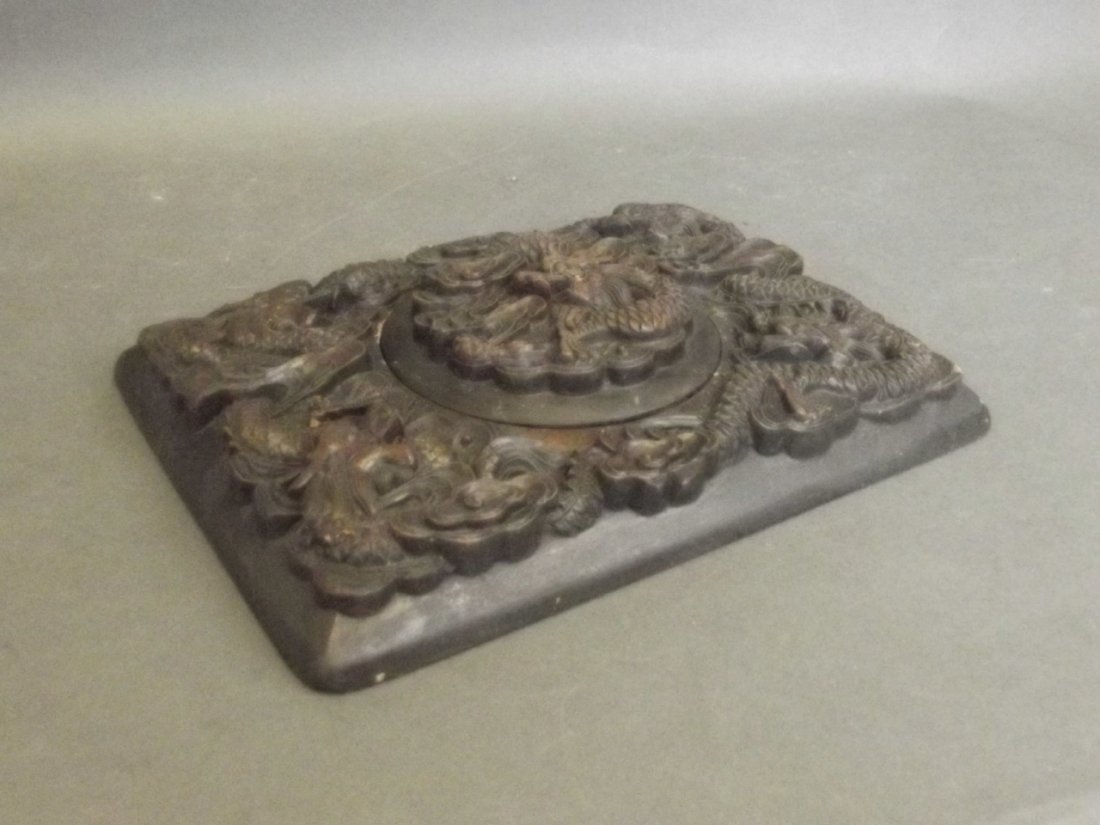 A large Chinese lacquered terracotta ink palette and (1 of 4)