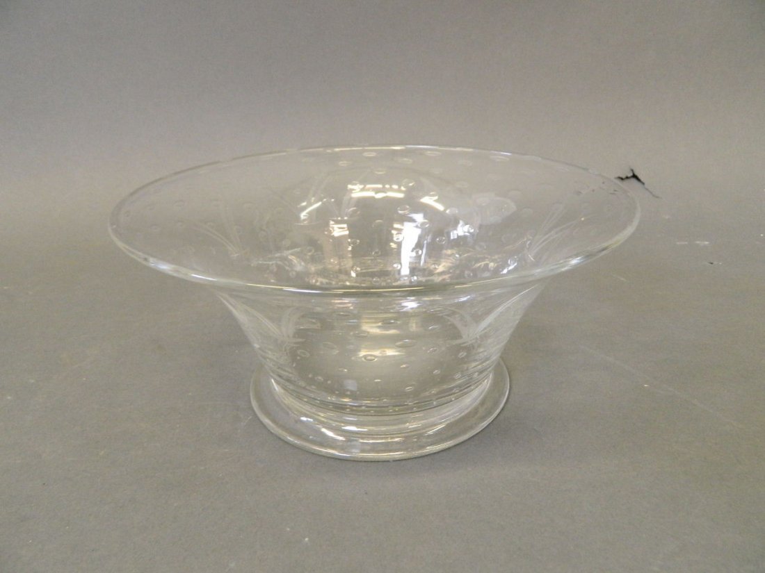 A Thomas Webb etched glass bowl with fish decoration,: A Thomas Webb etched glass bowl with fish decoration, 8¼'' diameter