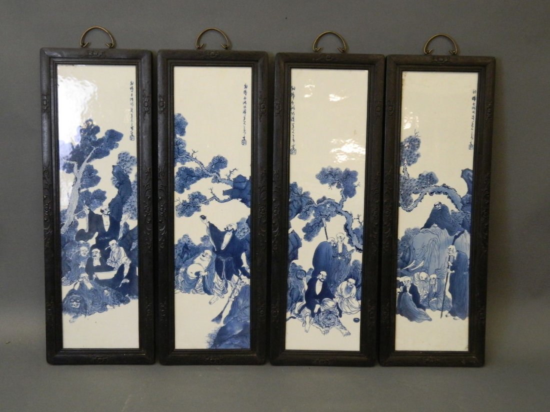 A set of four Chinese blue and white pottery plaques (1 of 3)