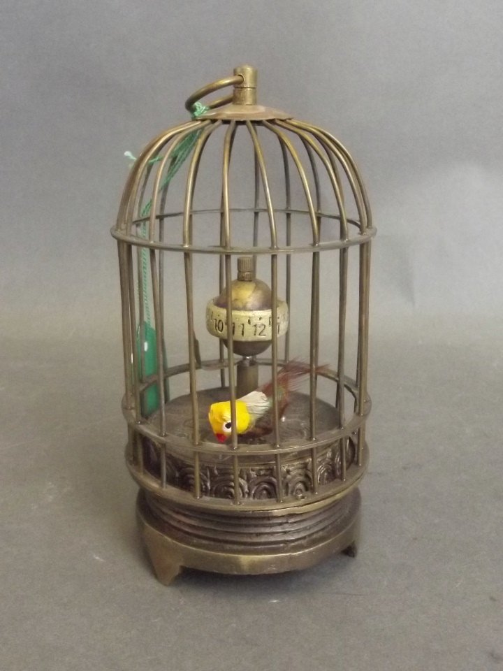 A brass cased automaton bird cage clock, 5'' high (1 of 1)