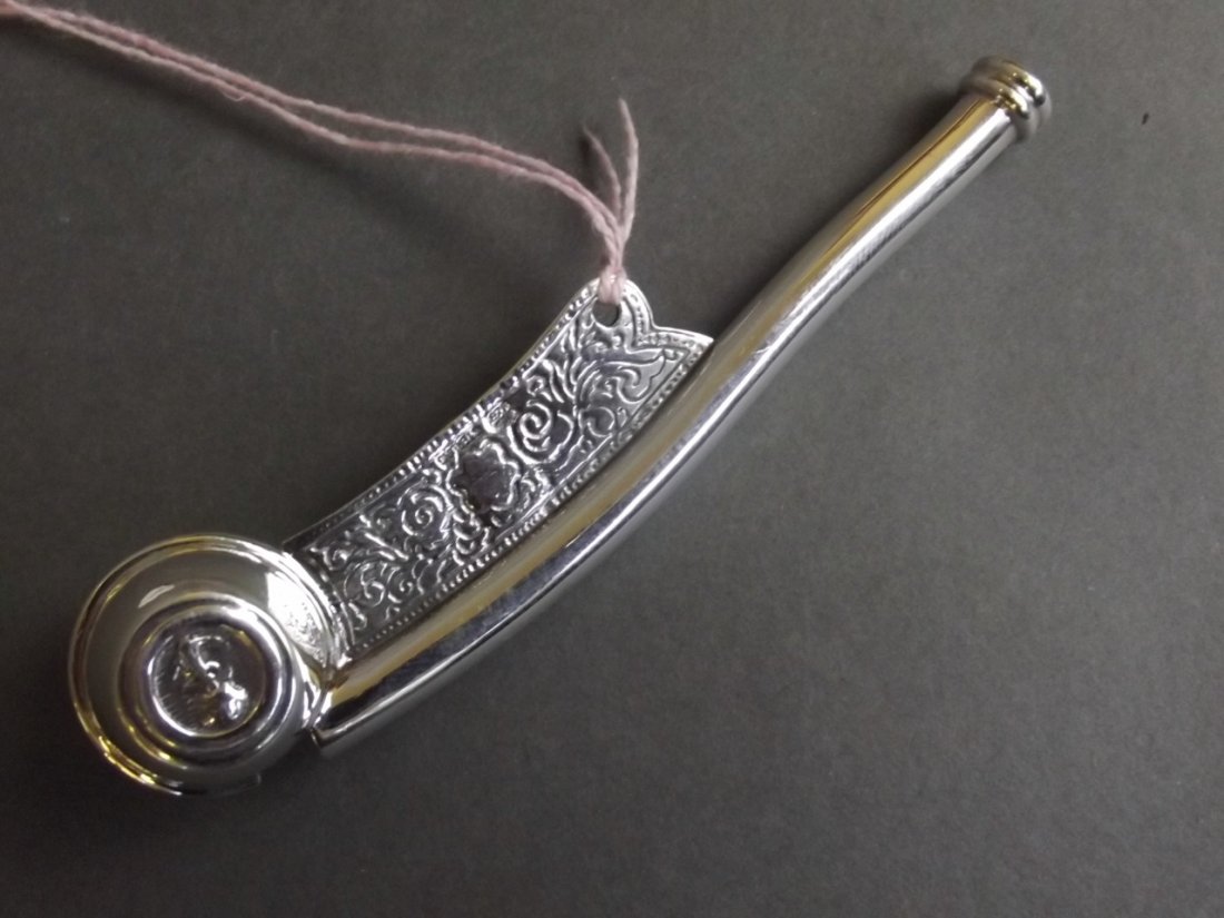 A Sterling silver Boson's whistle, 4'' long: A Sterling silver Boson's whistle, 4'' long