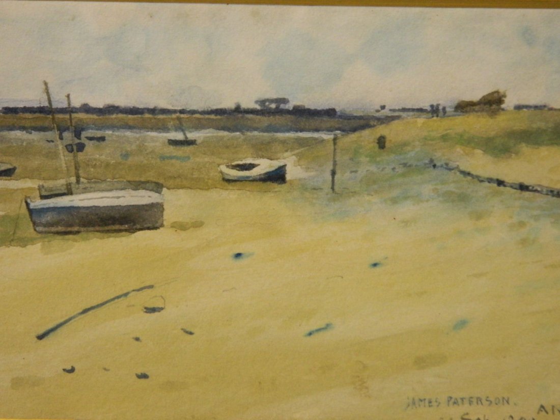 James Paterson, signed watercolour, beached boats in an (1 of 3)