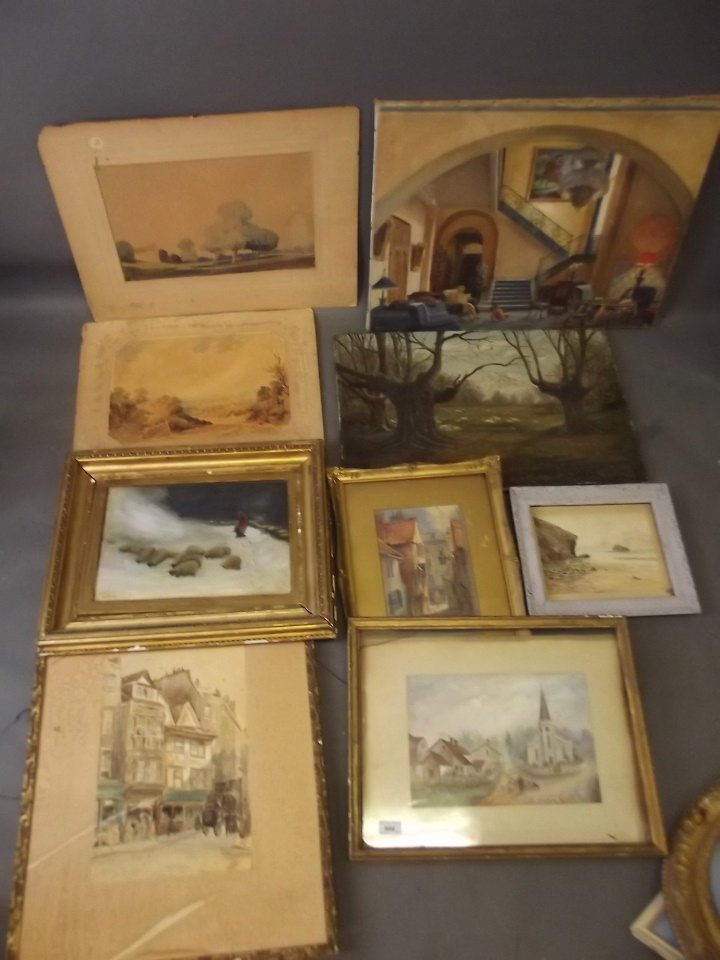 A quantity of C19th and later paintings including a (1 of 6)