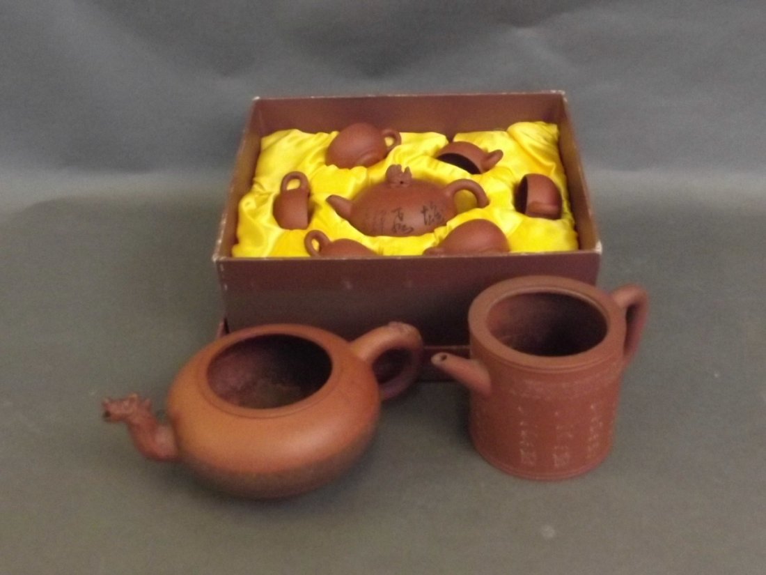 Two Yixing teapots both without lids and a boxed (1 of 1)