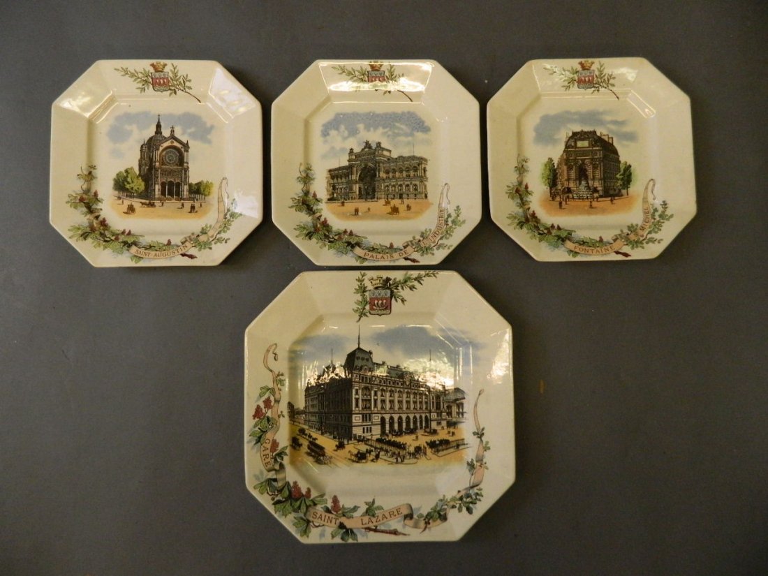 A set of four C19th French transfer printed octagonal (1 of 6)
