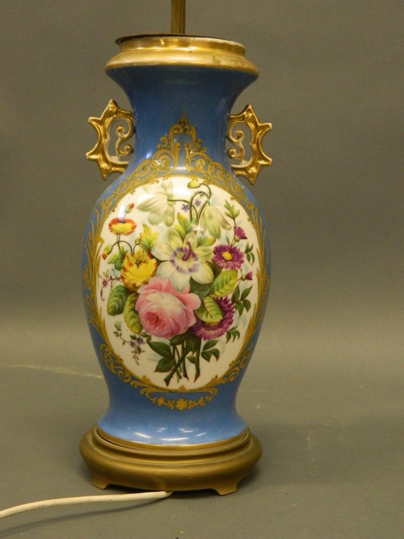 A Sevres style blue ground porcelain twin handled vase (1 of 5)