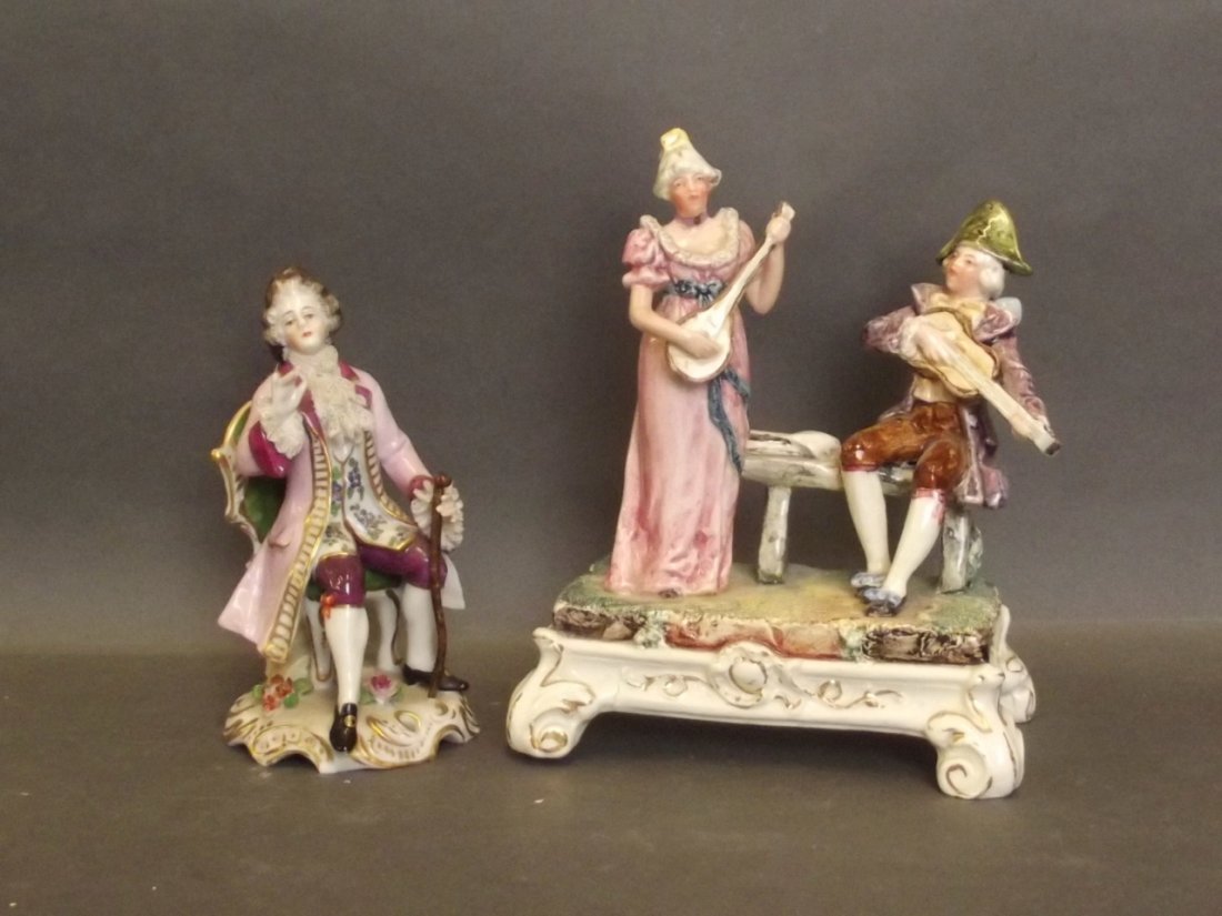 A C19th Continental figure group of two musicians, and (1 of 1)
