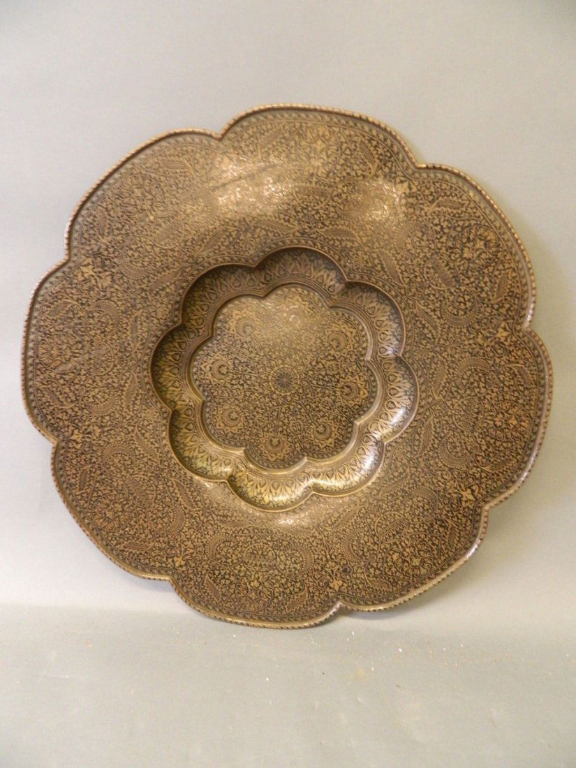 A Kashmiri brass and lacquer tray with bidri style (1 of 5)
