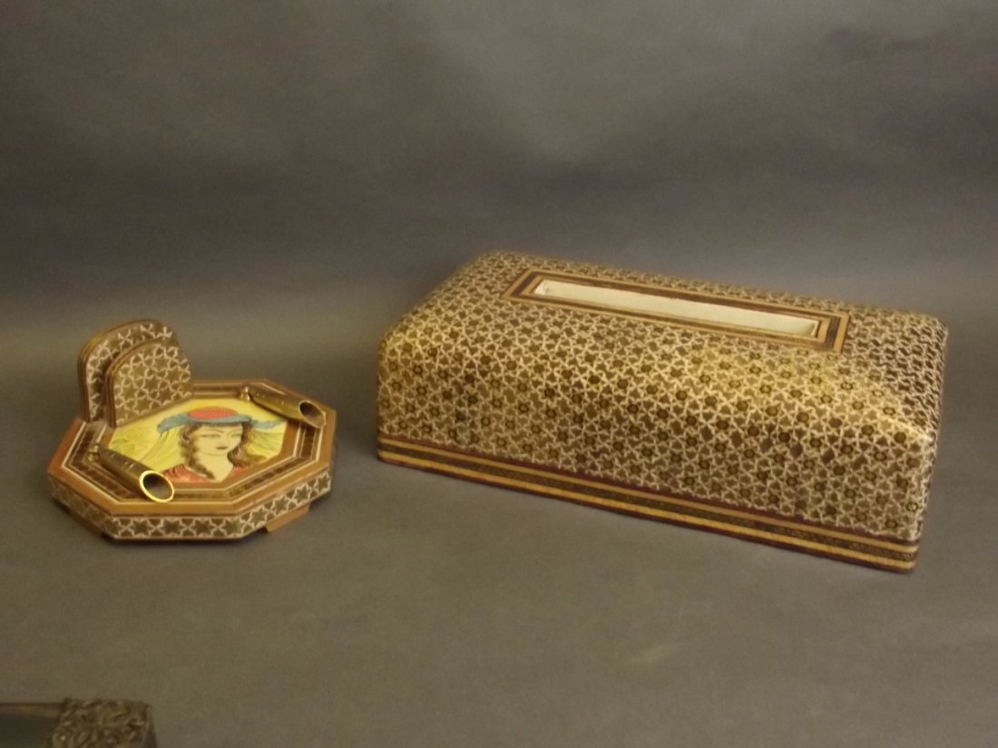 A Persian micro-Mosaic inlaid octagonal pen holder with (1 of 3)