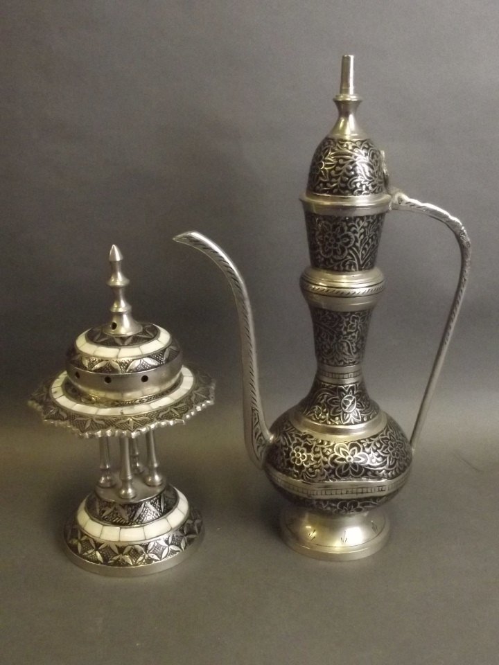 An Eastern silvered metal and black lacquer coffee pot (1 of 1)