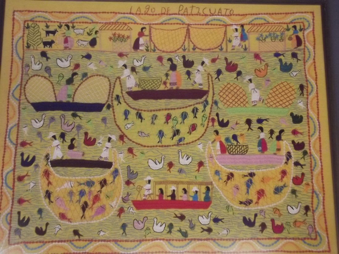 A Mexican folk art embroidery depicting Lago de (1 of 1)