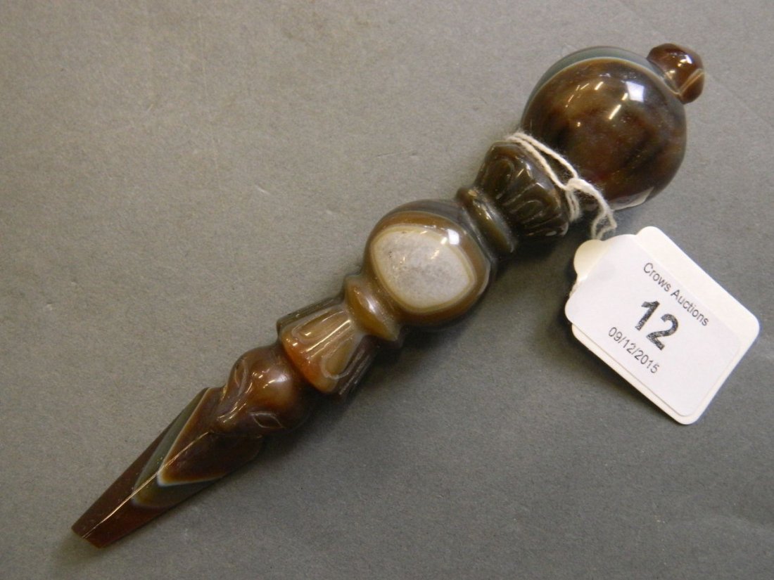 A small Eastern agate carving of a sceptre, 6'' long: A small Eastern agate carving of a sceptre, 6'' long