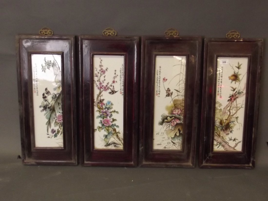 A set of four Chinese porcelain panels with painted (1 of 9)
