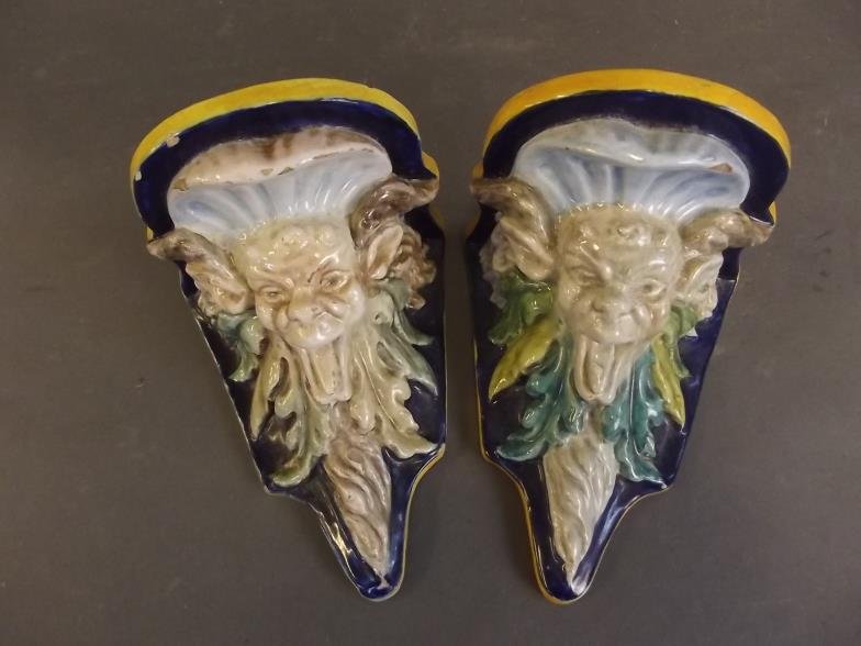 A pair of Continental majolica wall sconces decorated (1 of 1)