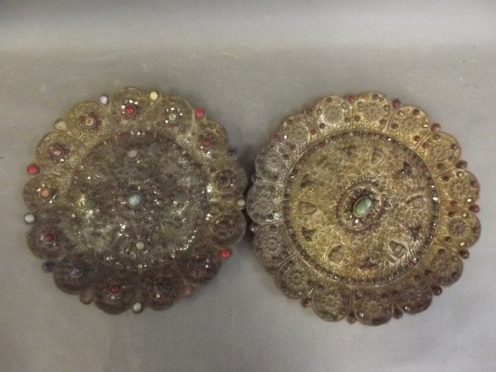 A pair of Oriental metal dishes with applied decoration (1 of 3)