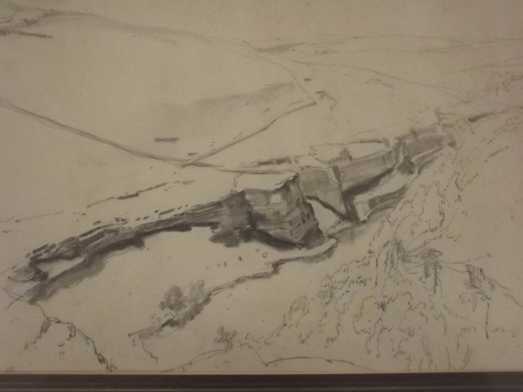 A pencil study, landscape with escarpment, inscribed: A pencil study, landscape with escarpment, inscribed verso 'John Burgess 1814-1874', 12" x 18"
