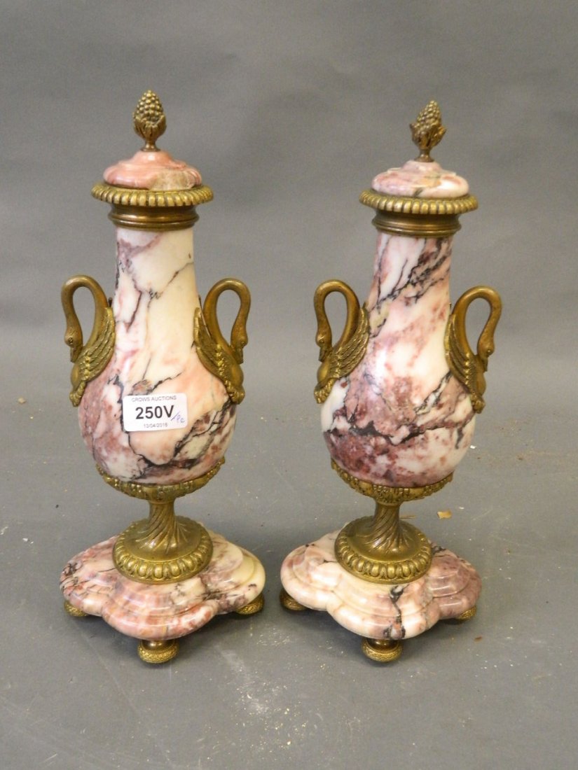 A pair of C19th French marble and brass mounted urns (1 of 1)