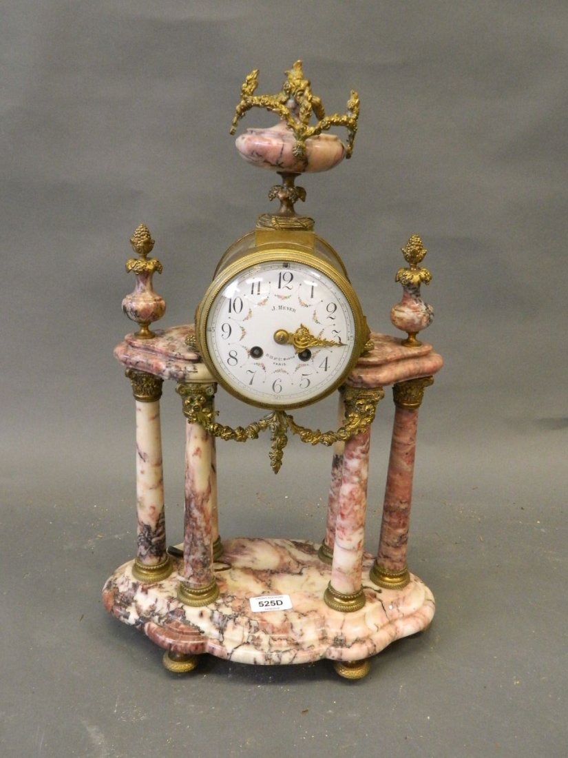 A C19th French marble and brass mounted portico clock, (1 of 4)