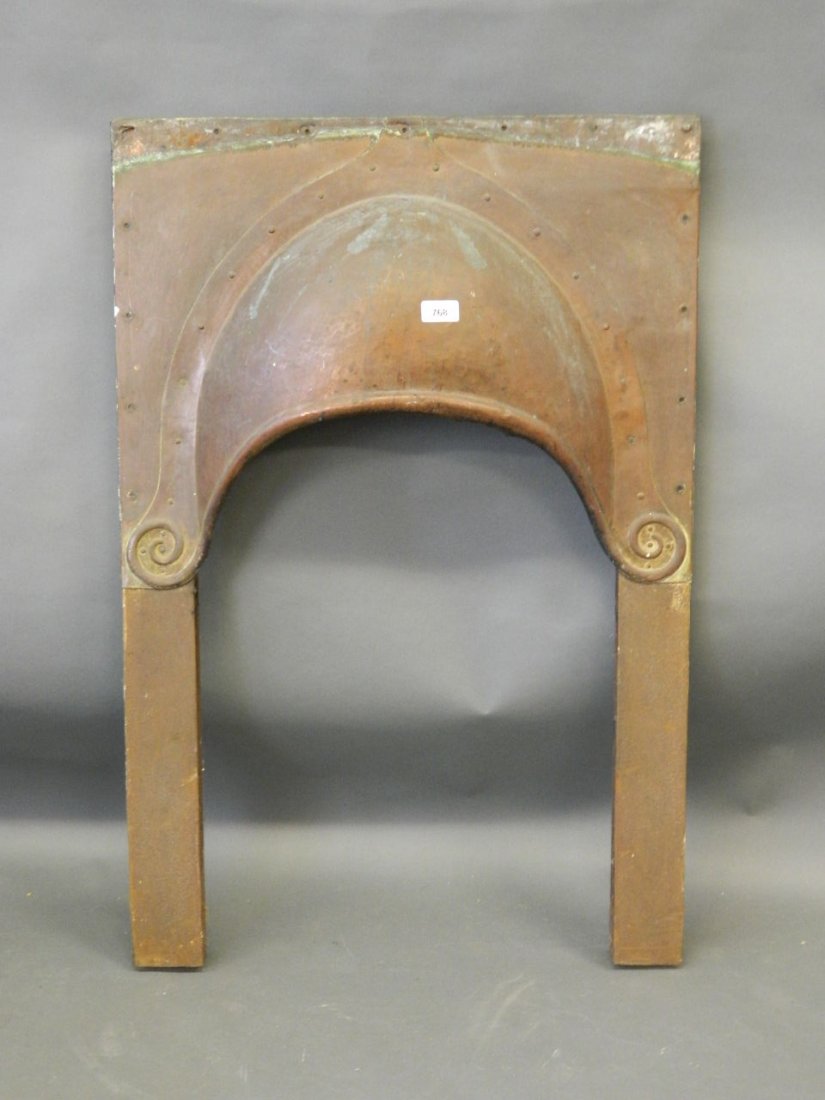 An Arts & Crafts hammered copper hooded fire surround, (1 of 1)