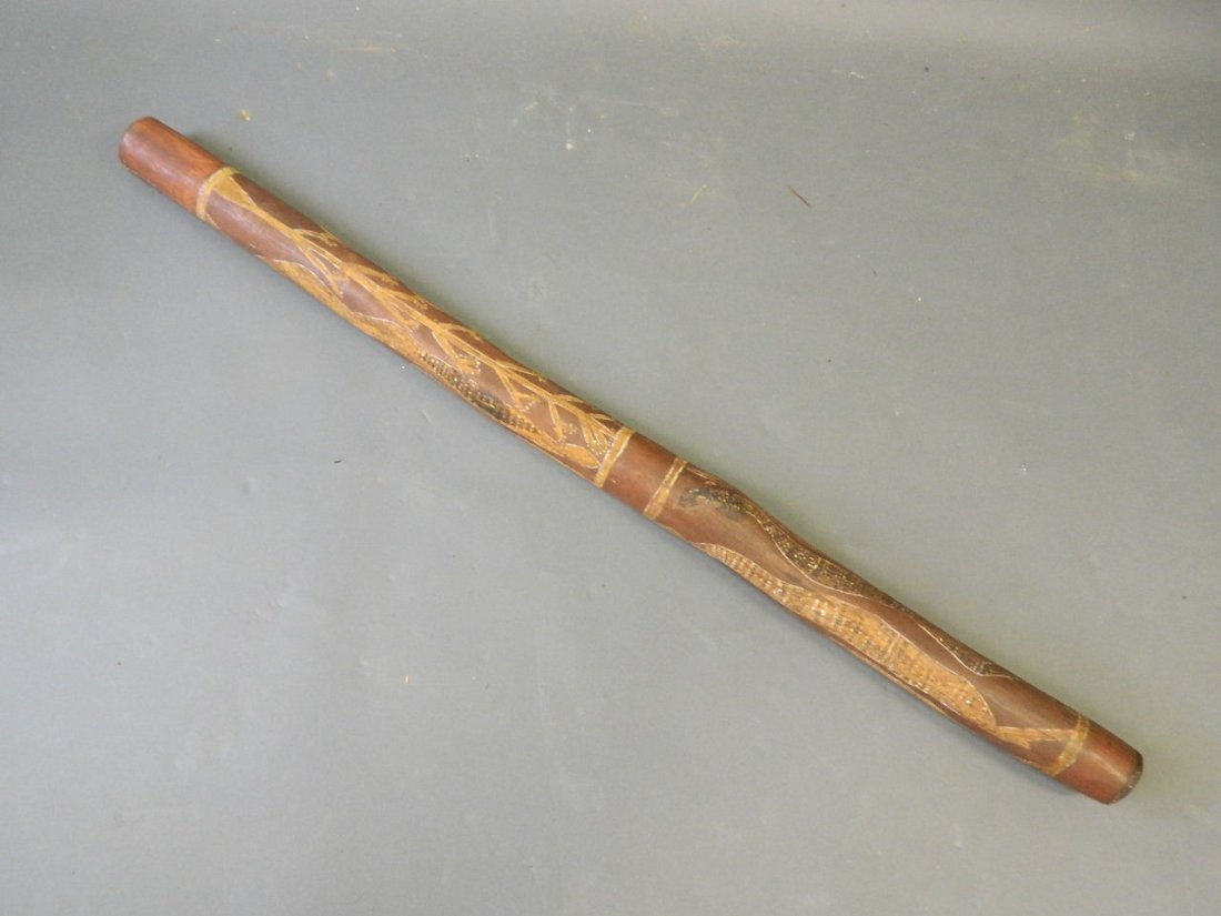 An Aboriginal didgeridoo with traditional snake: An Aboriginal didgeridoo with traditional snake decoration, 44" long
