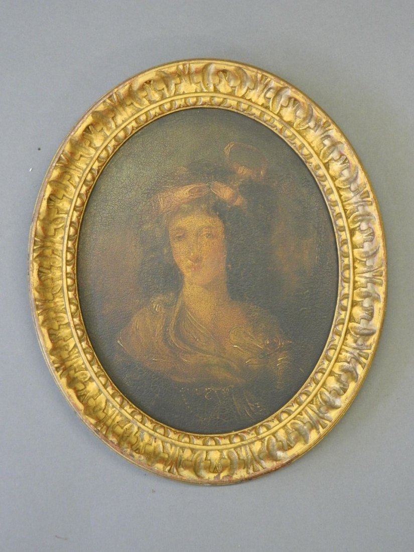 An oval gilt framed portrait of an C18th lady, 9" x 11": An oval gilt framed portrait of an C18th lady, 9" x 11"