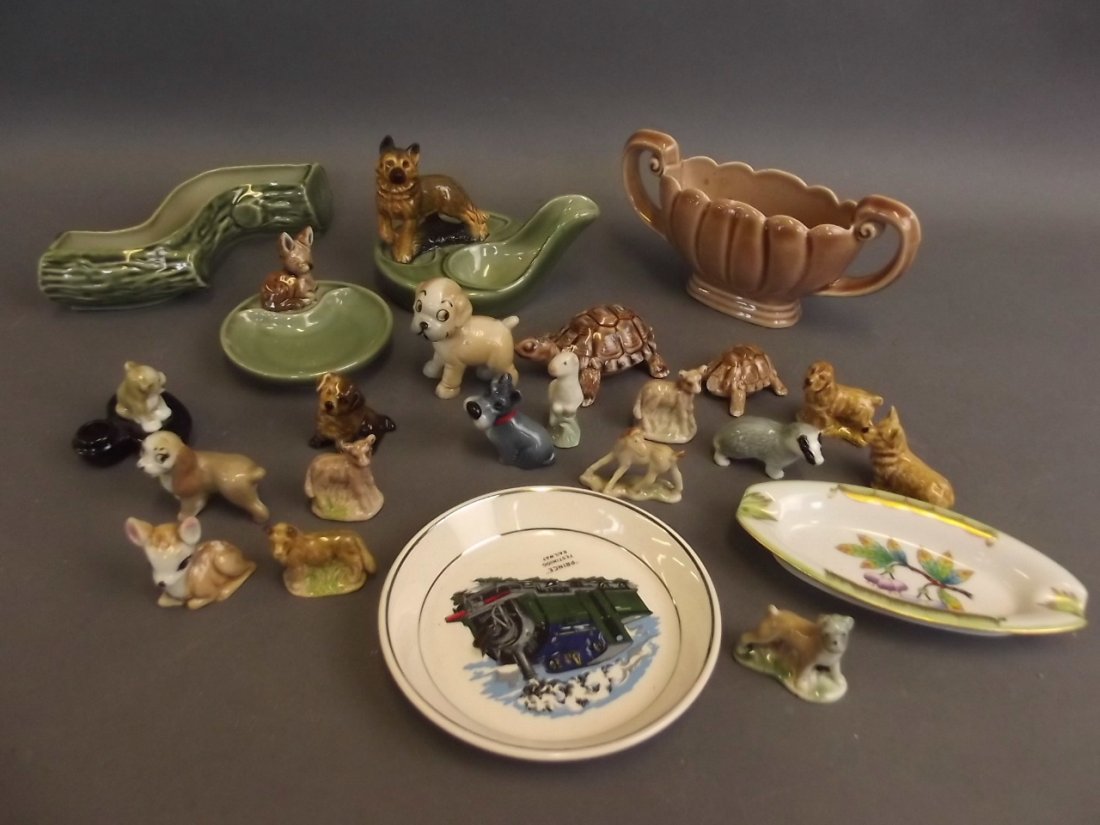 Two Wade porcelain ashtrays, two planters, a collection: Two Wade porcelain ashtrays, two planters, a collection of Whimsy including Disney, and other porcelain