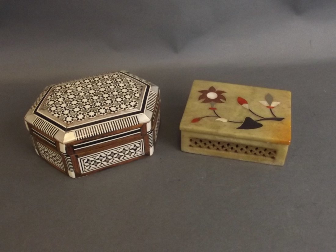 A hexagonal Mother of Pearl and micro-mosaic trinket (1 of 2)