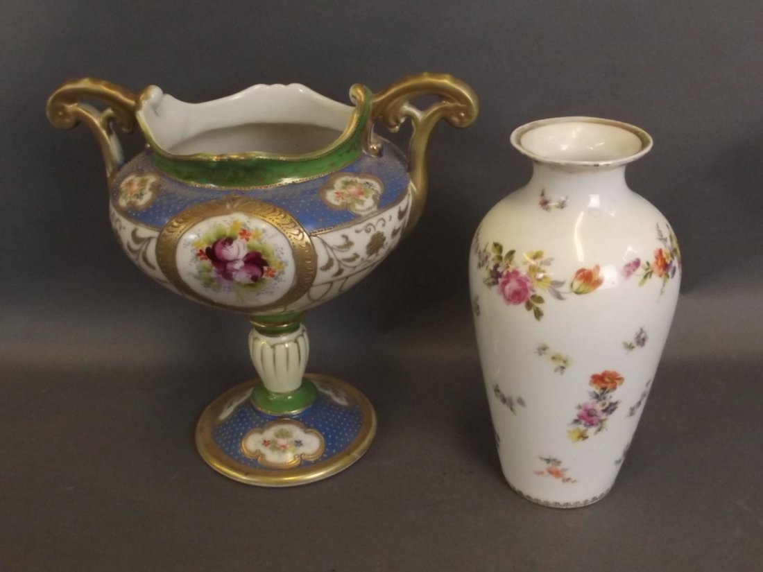 A Noritake twin handled pedestal urn with gilt flowers (1 of 2)