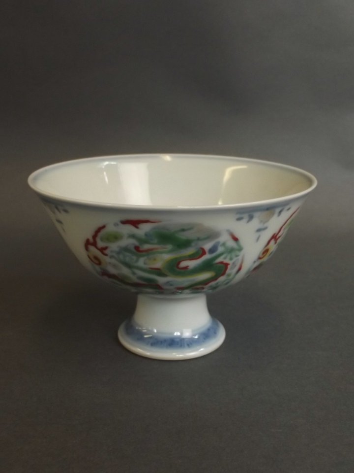 A small Chinese Doucai enamel porcelain stem bowl (1 of 4)