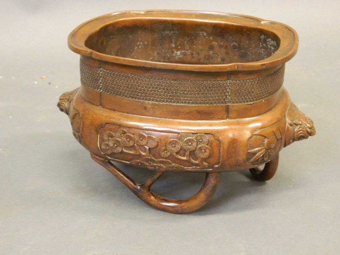 A Chinese bronze censer with kylin mask decoration, (1 of 6)