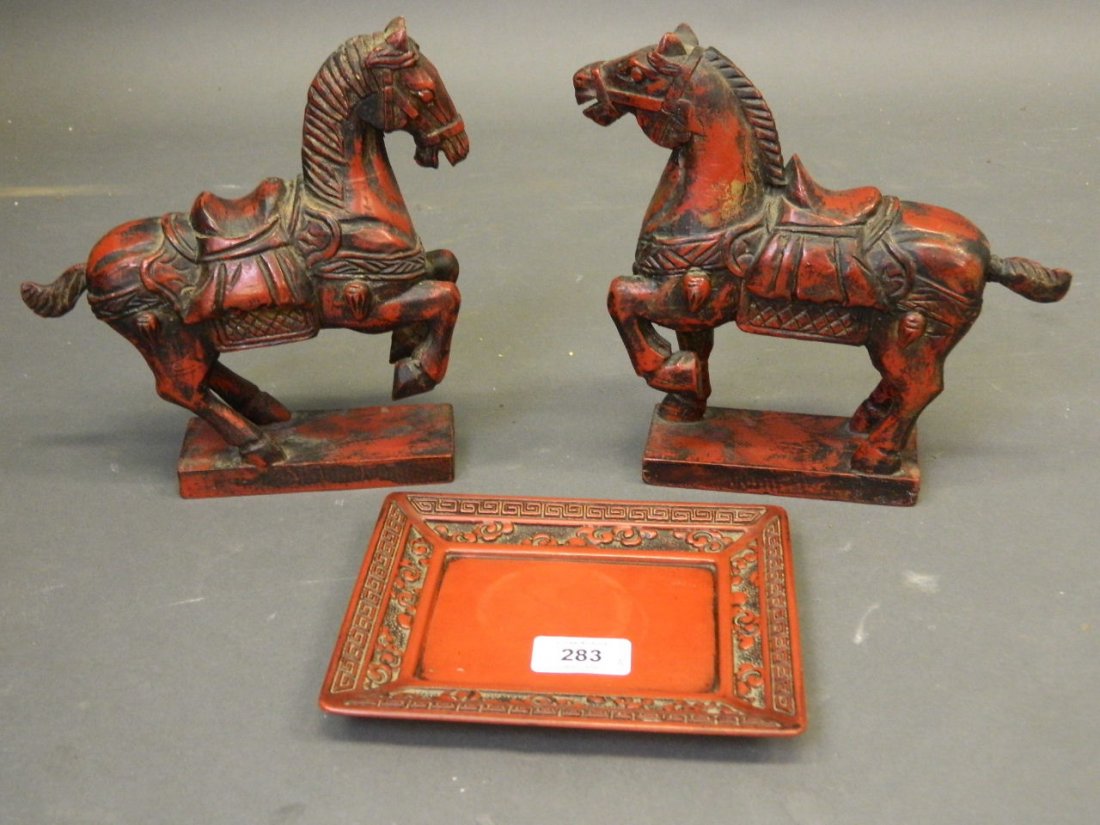 A pair of Chinese lacquered carved wood figures of (1 of 2)