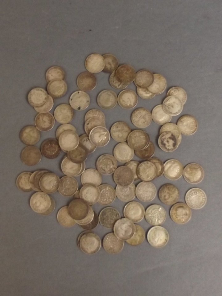 A collection of silver 3 pence pieces, various reigns (1 of 3)