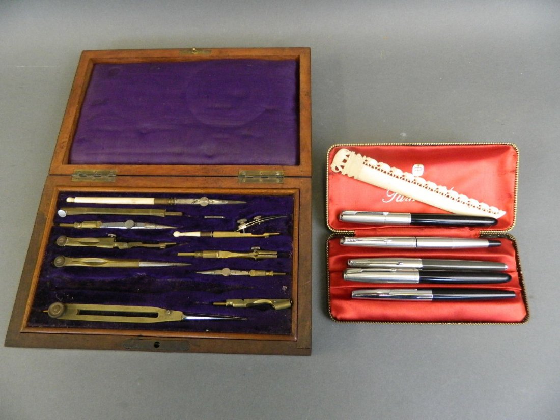 A rosewood cased drawing instruments set, four Parker (1 of 1)