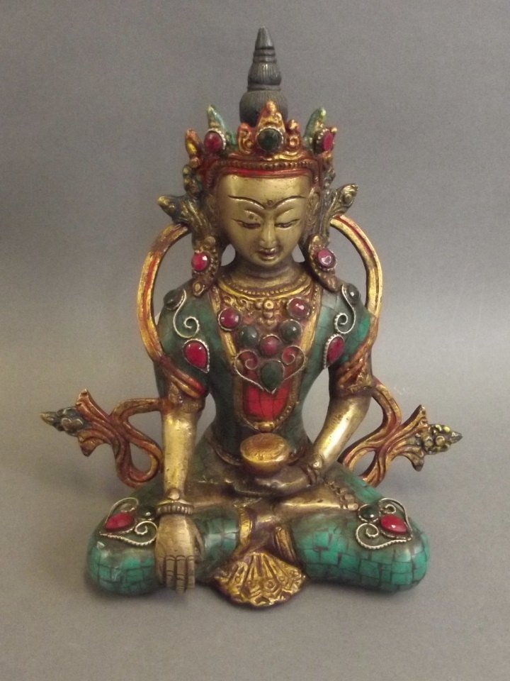 A Sino-Tibetan painted and gilt brass figure of Buddha (1 of 3)