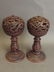 A pair of Chinese coppered metal pierced ball censers
