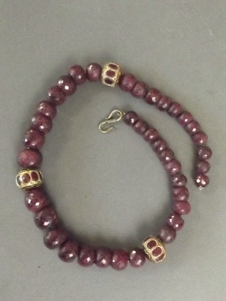 An Indian natural ruby bead necklace, 17" long (1 of 1)