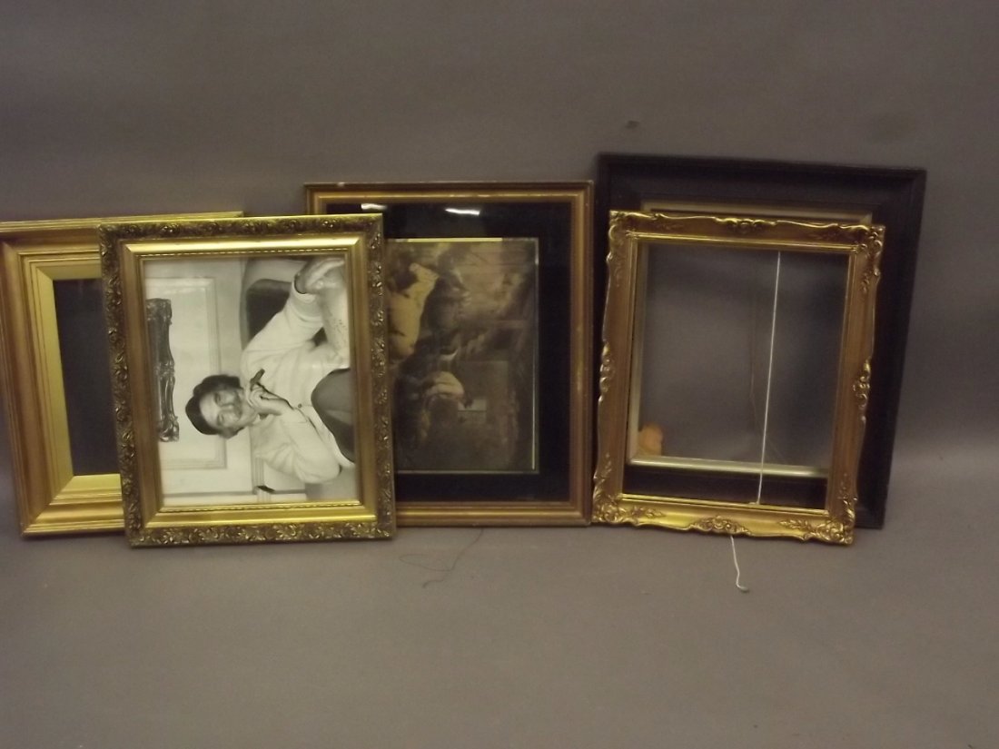 A large C19th oak picture frame, together with four: A large C19th oak picture frame, together with four good quality gilt frames, rebate 16" x 20"