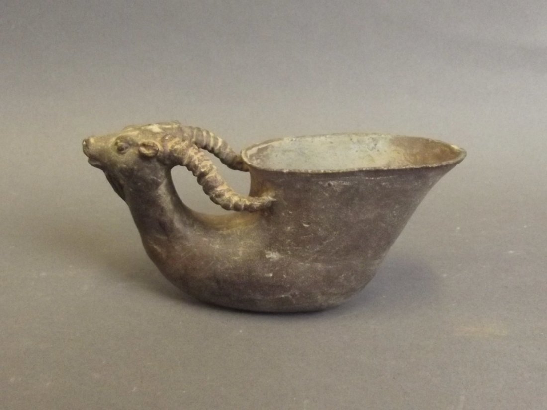 A Chinese bronze cup with ram's head handle, seal mark (1 of 3)