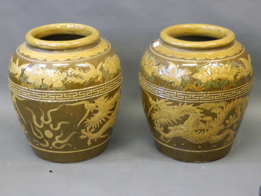 A pair of Chinese glazed earthenware floor vases with (1 of 2)