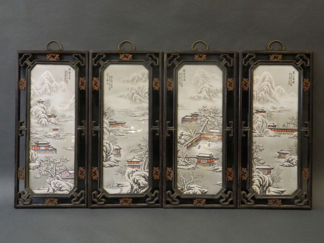 A set of four Chinese enamelled porcelain plaques (1 of 8)