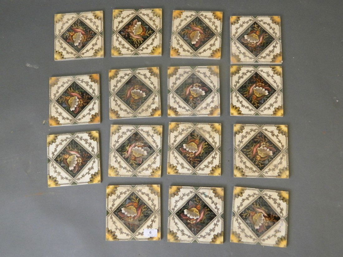 A set of fifteen Victorian transfer printed tiles with (1 of 3)