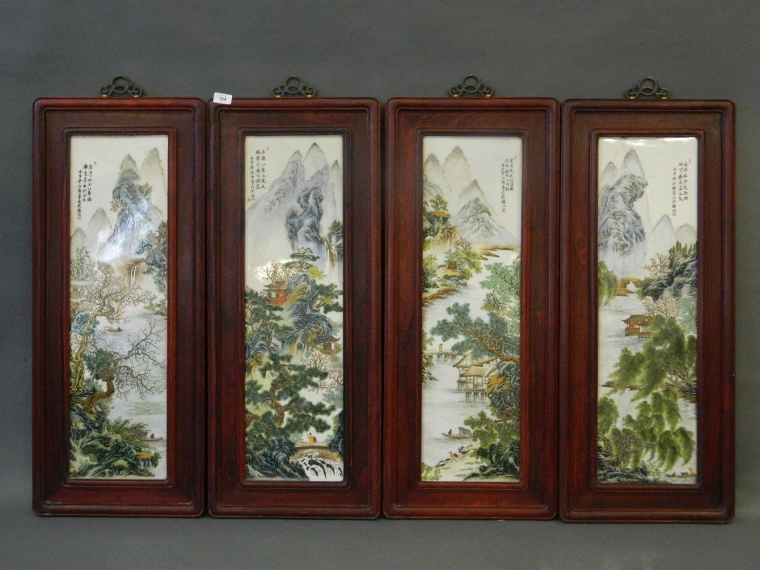 A set of four Chinese porcelain panels with enamelled (1 of 3)