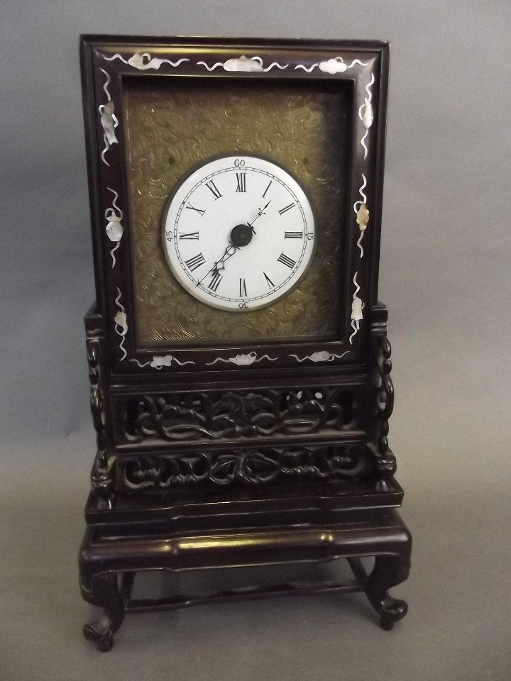 A C19th Chinese bracket clock, the porcelain dial with (1 of 7)