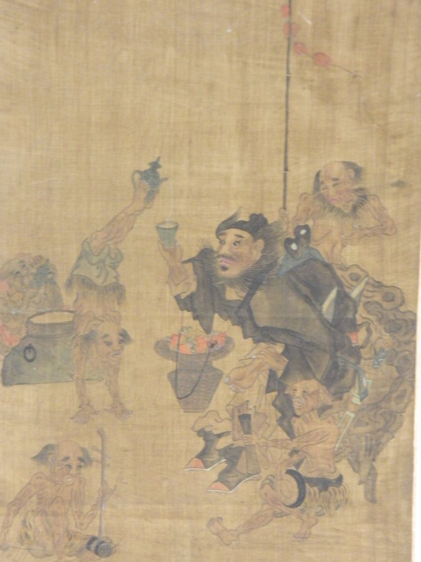 An Oriental painting on silk, warrior being entertained (1 of 2)