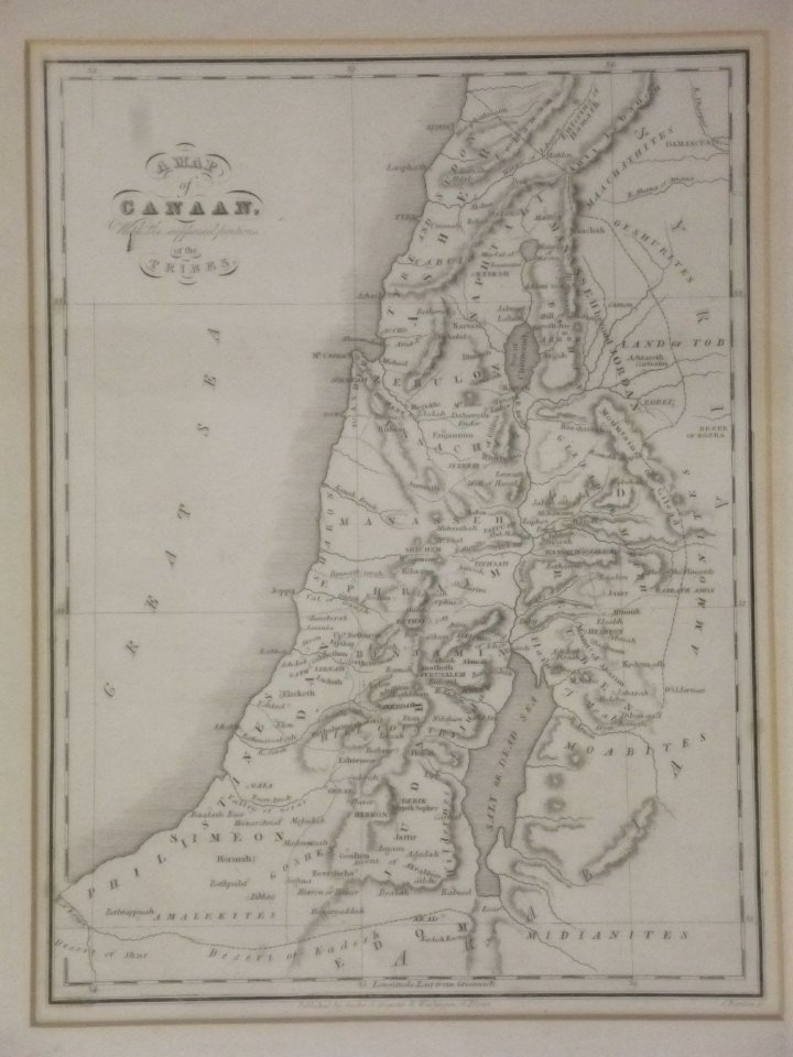 A framed black and white map of Canaan, 7_" x 10": A framed black and white map of Canaan, 7_" x 10"